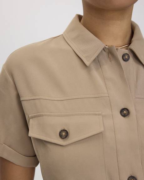 Short-Sleeve Buttoned-Down Dress with Utility Pockets