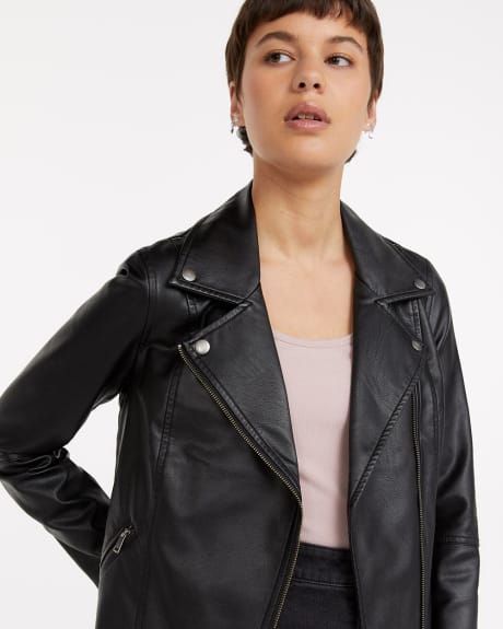 Faux Leather Jacket with Tailor Collar