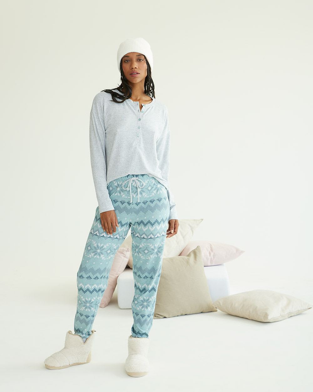 Long-Sleeve Top and Jogger Brushed Knit Pyjama Set