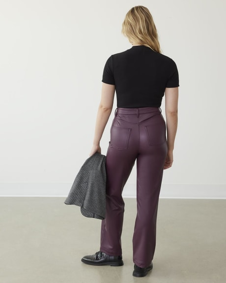 Pantalon taille haute à jambe droite en faux cuir - Long