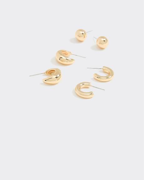 Boutons d'oreilles et anneaux en acier inoxydable - 3 paires