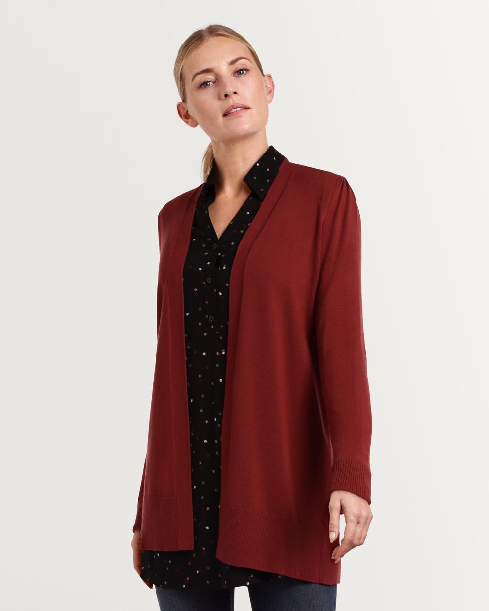 Long Sleeve Open Cardigan with Shirring Details R Essentials