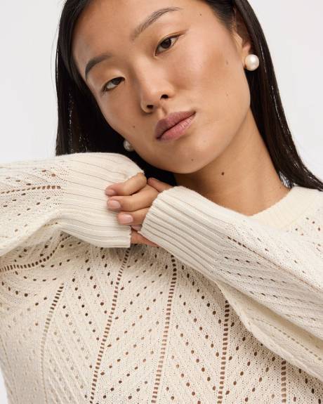 Pull en pointelle à manches longues ballons et col rond