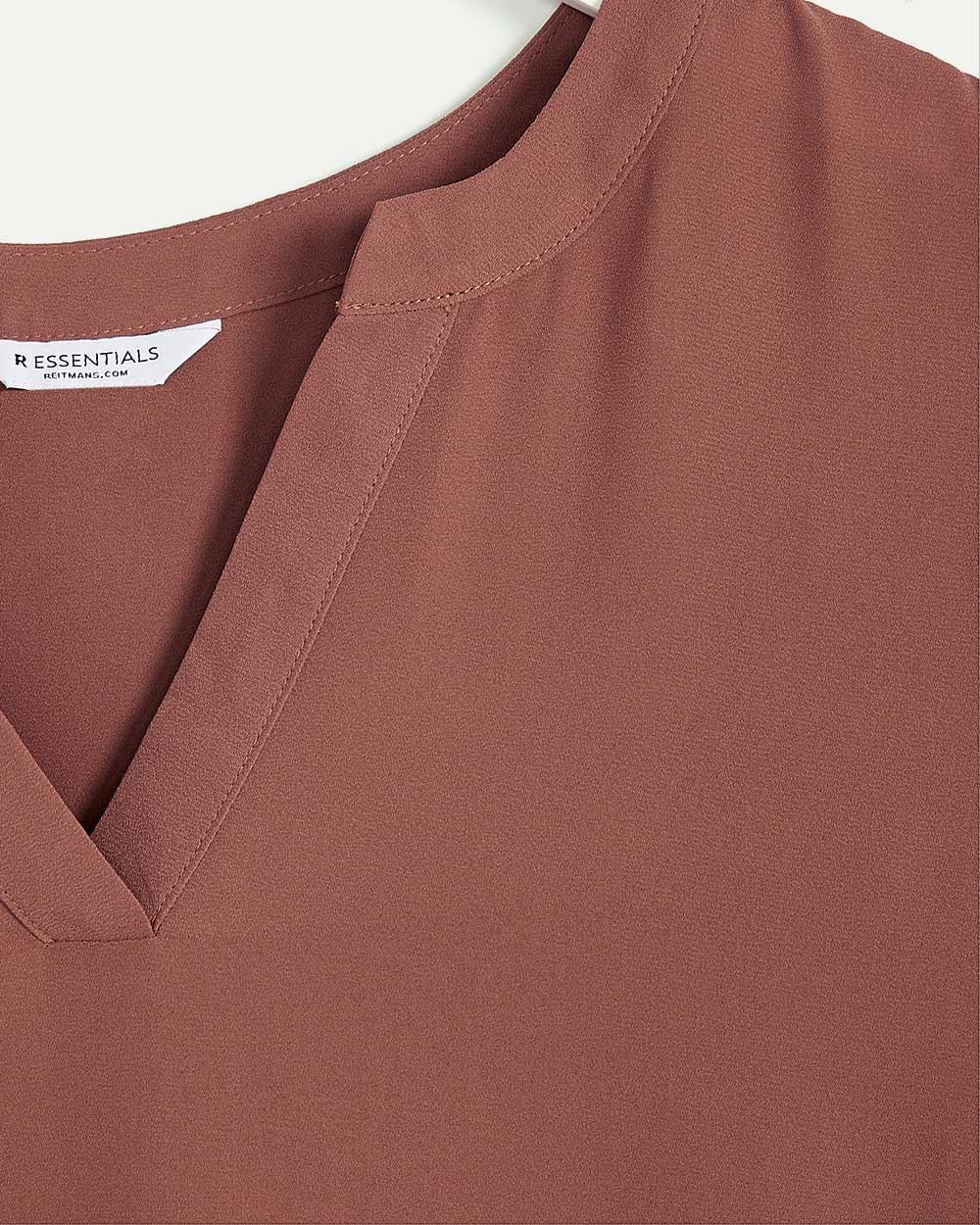 Short Sleeve Split Neck Solid Blouse R Essentials