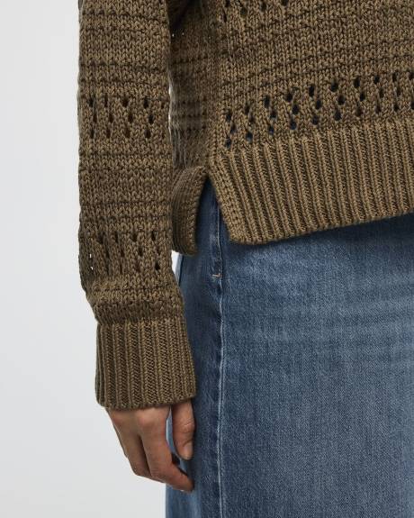 Long-Sleeve Crew-Neck Open-Stitch Pullover