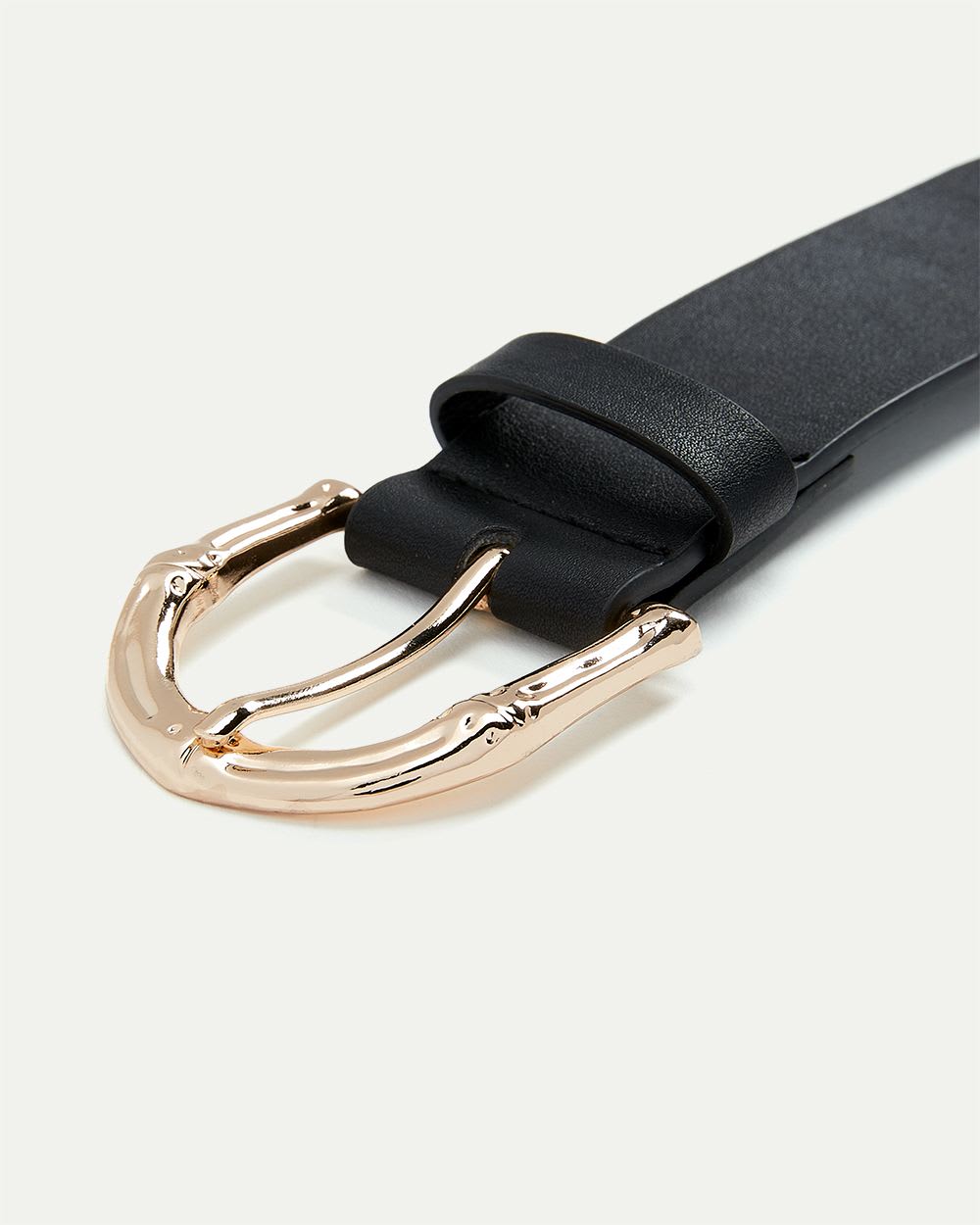 Black Faux Leather Belt with Golden Buckle