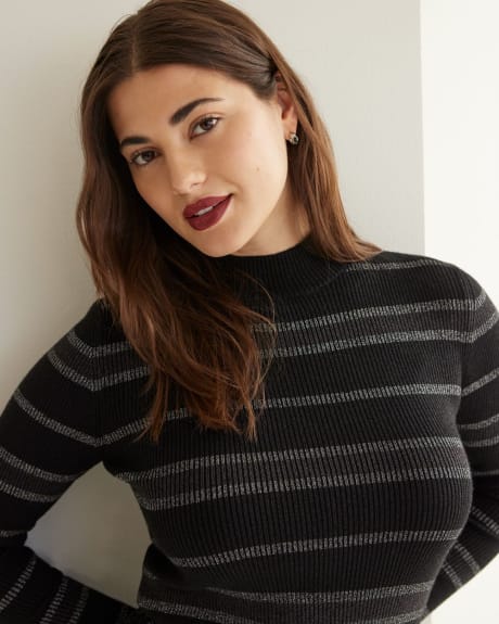 Striped Shimmery Mock-Neck Pullover