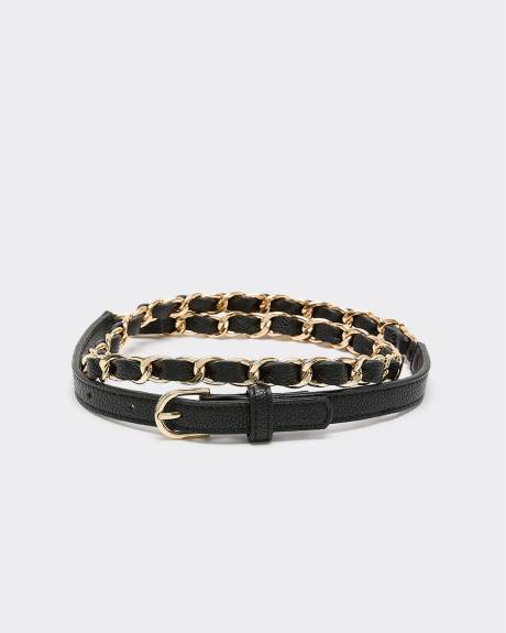 Faux Leather Belt with Gold Chain