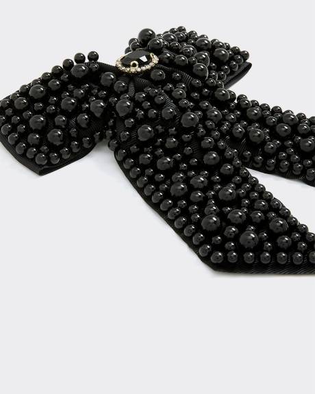 Bow Hair Clip with Black Beads