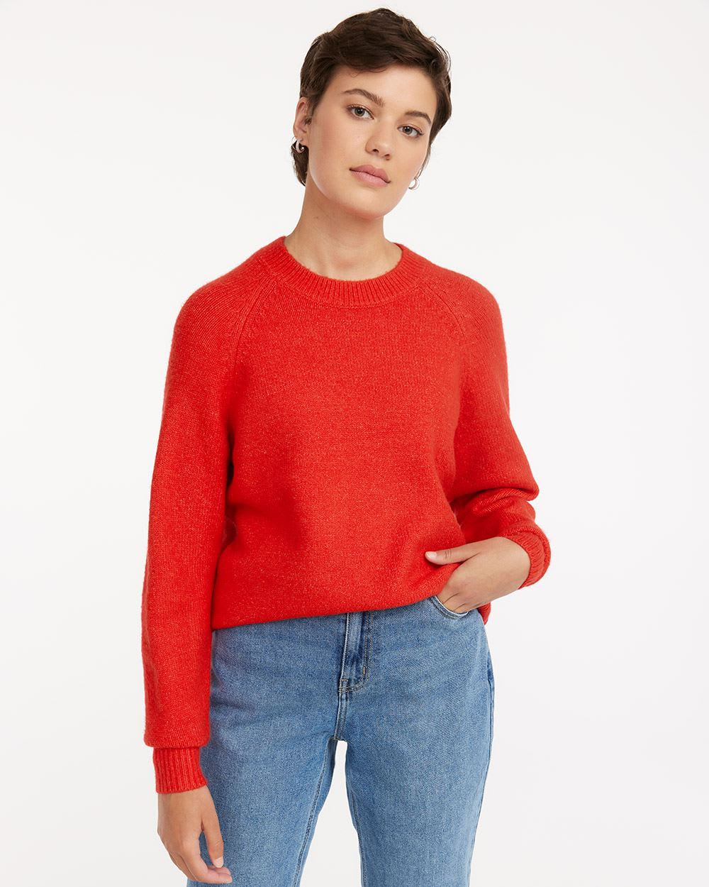 Hairy Knit Pullover with Balloon Sleeves