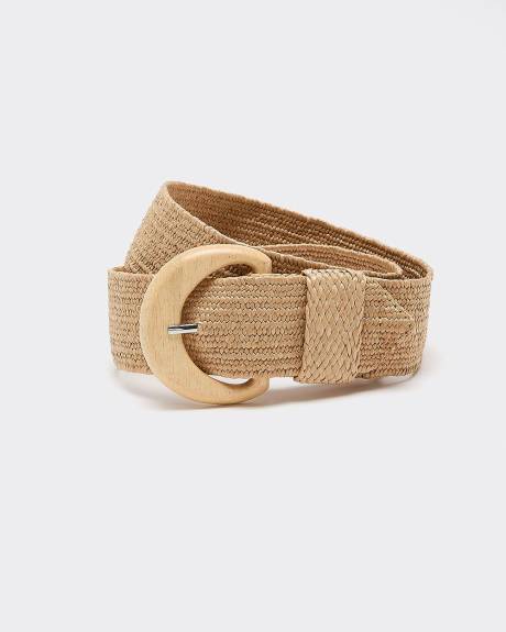 Elastic Straw Belt with Wooden Buckle