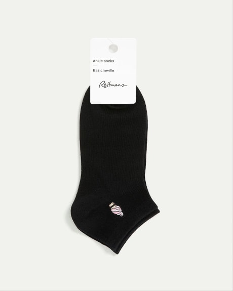 Cotton Anklet Socks with Ice Cream Cone at Hem
