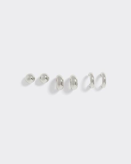 Stainless Steel Hoops and Stud Earrings - 3 Pairs