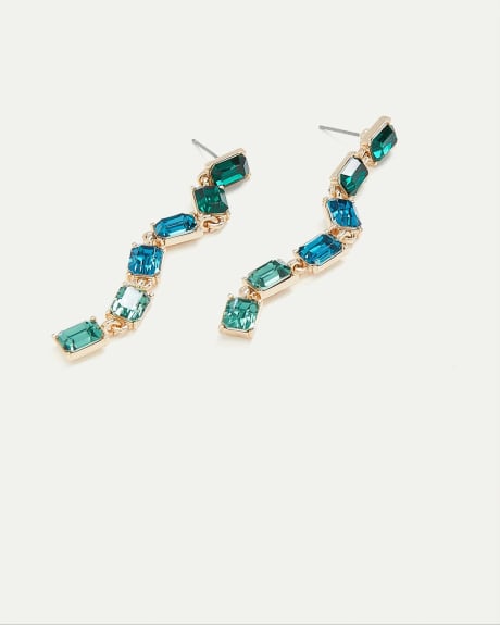 Stud Earrings with Dangling Green Stones
