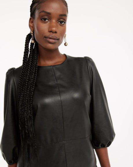 Vegan Leather Bodycon Dress with Puffy Sleeves