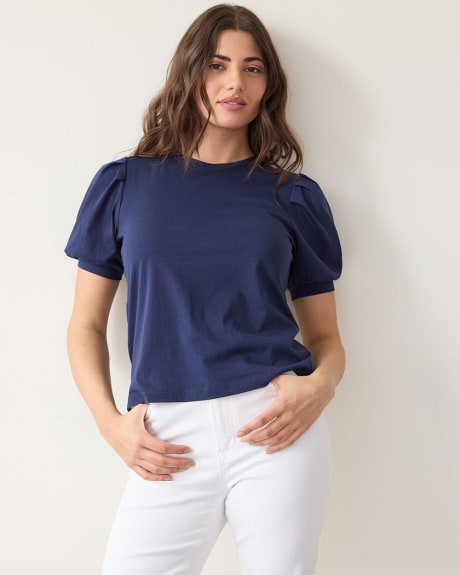 Crew-Neck Tee with Puffy Elbow Sleeves