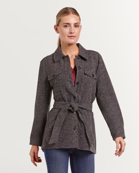 Belted Heather Shacket with Pockets