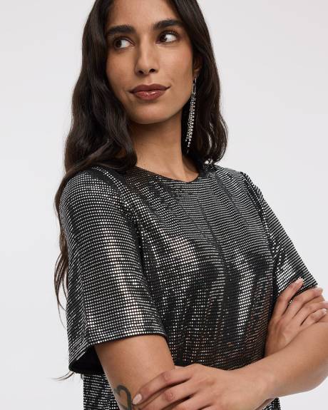 Short-Sleeve Crew-Neck Sequins Top