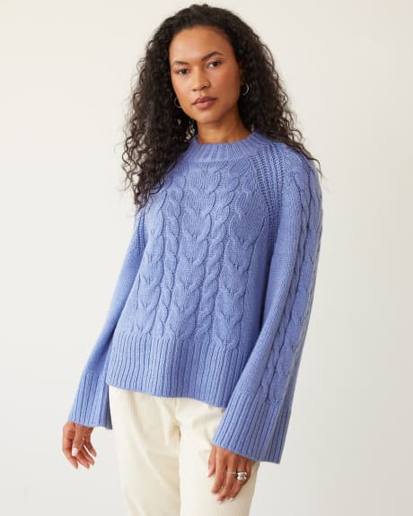 Loose Crew-Neck Sweater with Long Pagoda Sleeves