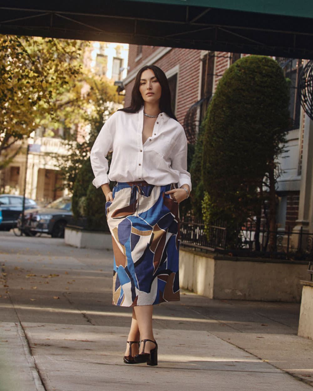 Linen-Blend Midi Skirt