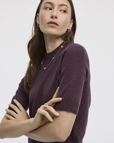 Elbow-Sleeve Mock-Neck Top