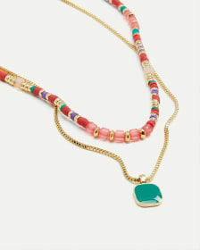 Short Double-Layer Necklace with Pendant