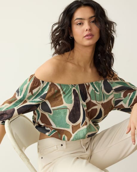 Short-Puffy-Sleeve Blouse with Scoop Neckline