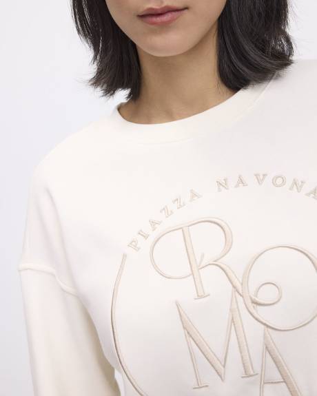 Pull en molleton &agrave; manches longues et col rond