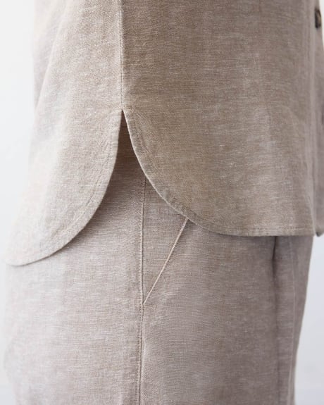 Short-Sleeve Buttoned-Down Linen-Blend Blouse