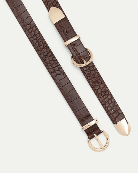 Faux Leather Belt with Double Buckle