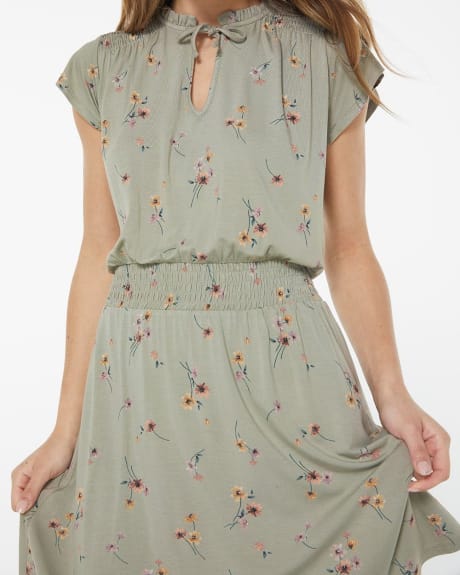 Flutter Sleeve V-Neck Fit & Flare Printed Dress