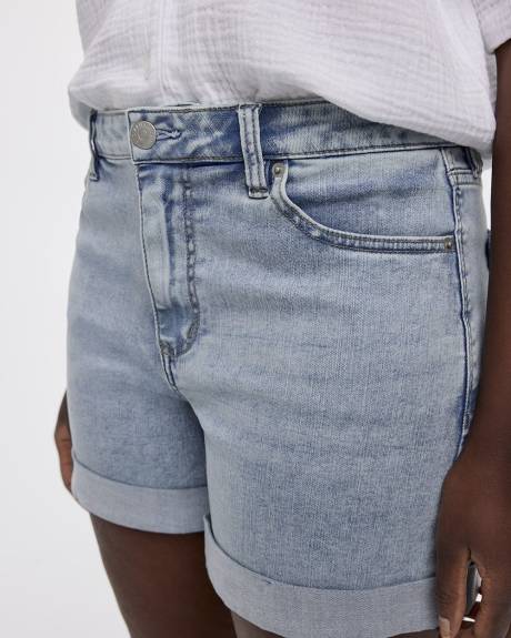 Mid-Rise Denim Shorts with Rolled Hem