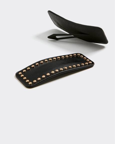 Studded Faux Leather Hair Clips - Set of 2