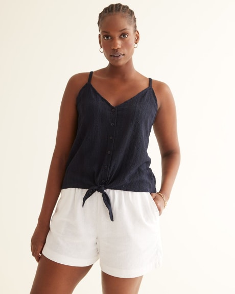Sleeveless Eyelet Top with Tie at Front