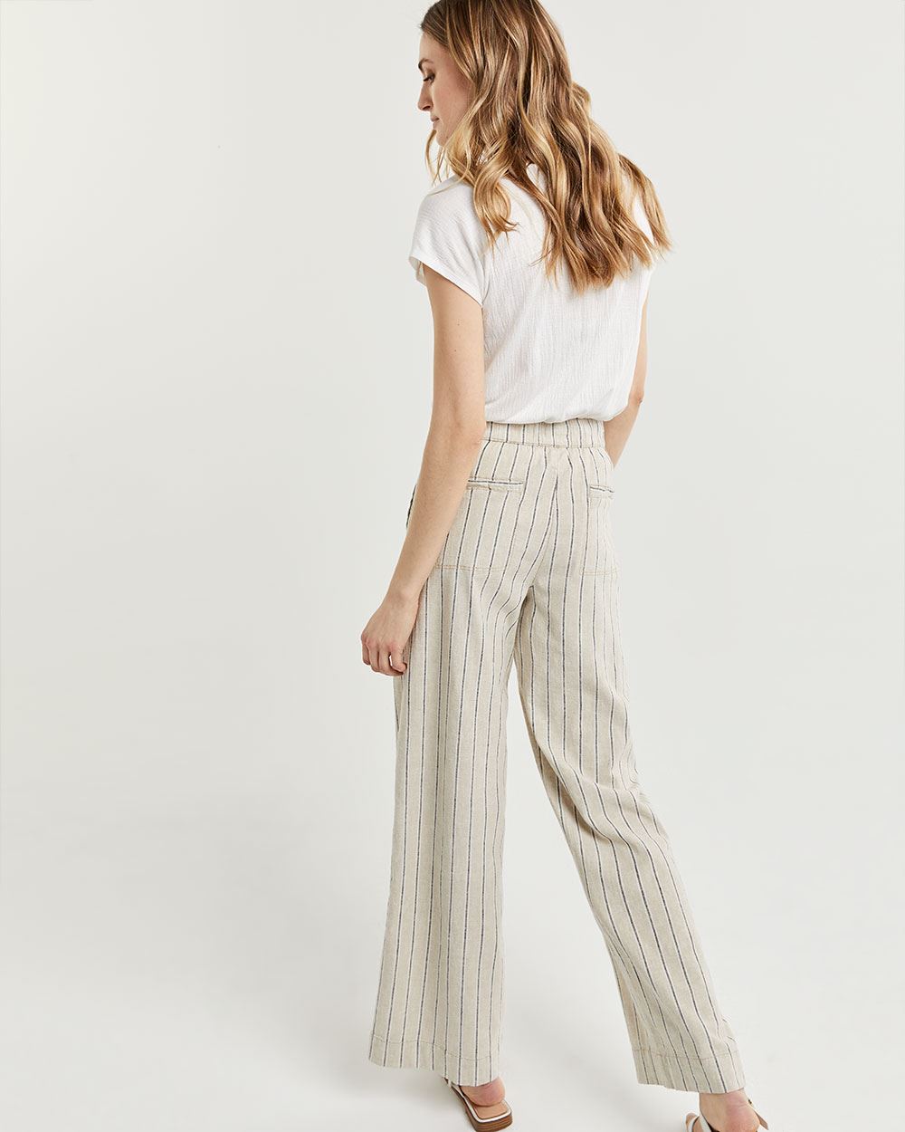 Linen-Blend Wide Leg Striped Pants with Drawstring | Regular | Reitmans
