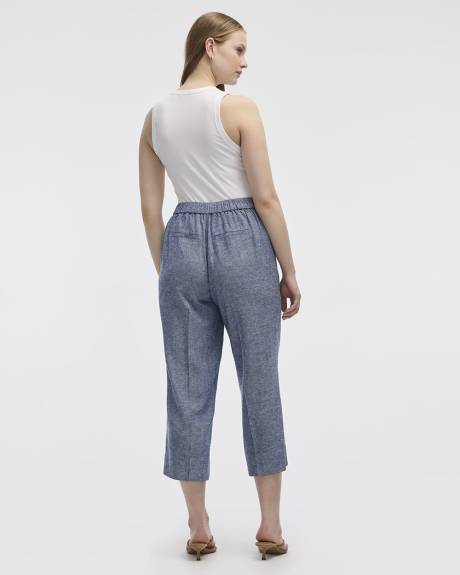Pantacourt en m&eacute;lange de lin &agrave; jambe large - Petite