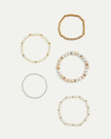 Bracelets extensibles en bois et perles de verre