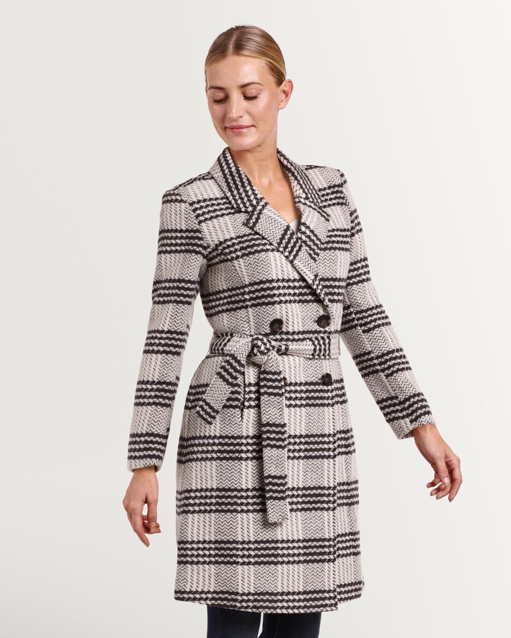 Double Breasted Plaid Wool Coat