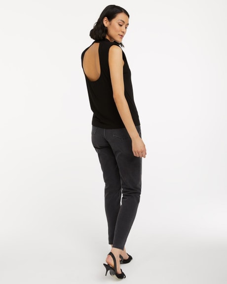 Ribbed Mock-Neck Top with Open Back