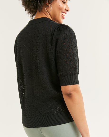 Short Puff Sleeve Polo Neckline Sweater