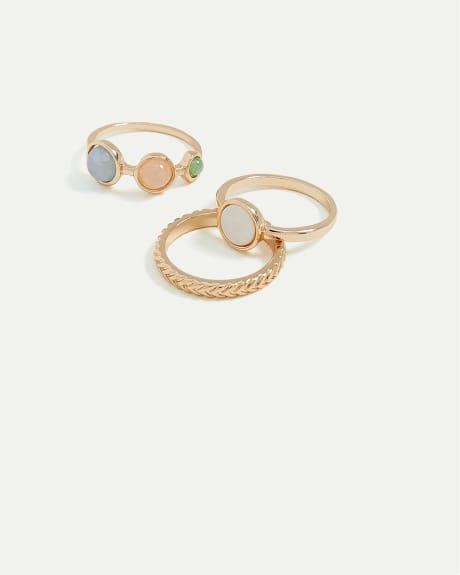 Rings with Pastel Stones and Pearl - Set of 3