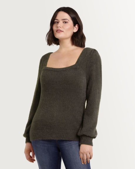 Feather Yarn Square Neck Pullover