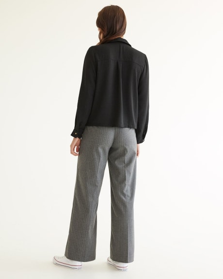 3/4-Sleeve Buttoned-Down Twill Blouse with Pockets