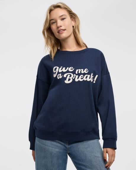 Long-Sleeve Crew-Neck Fleece Sweatshirt with Quotes