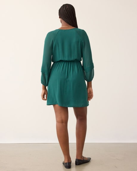 Long-Sleeve V-Neck Fit and Flare Dress