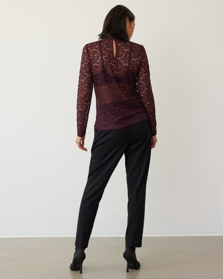 Long-Sleeve Lace Top with Mock Neckline