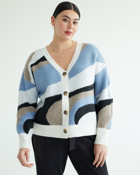 Boxy Long-Sleeve V-Neck Buttoned-Down Cardigan