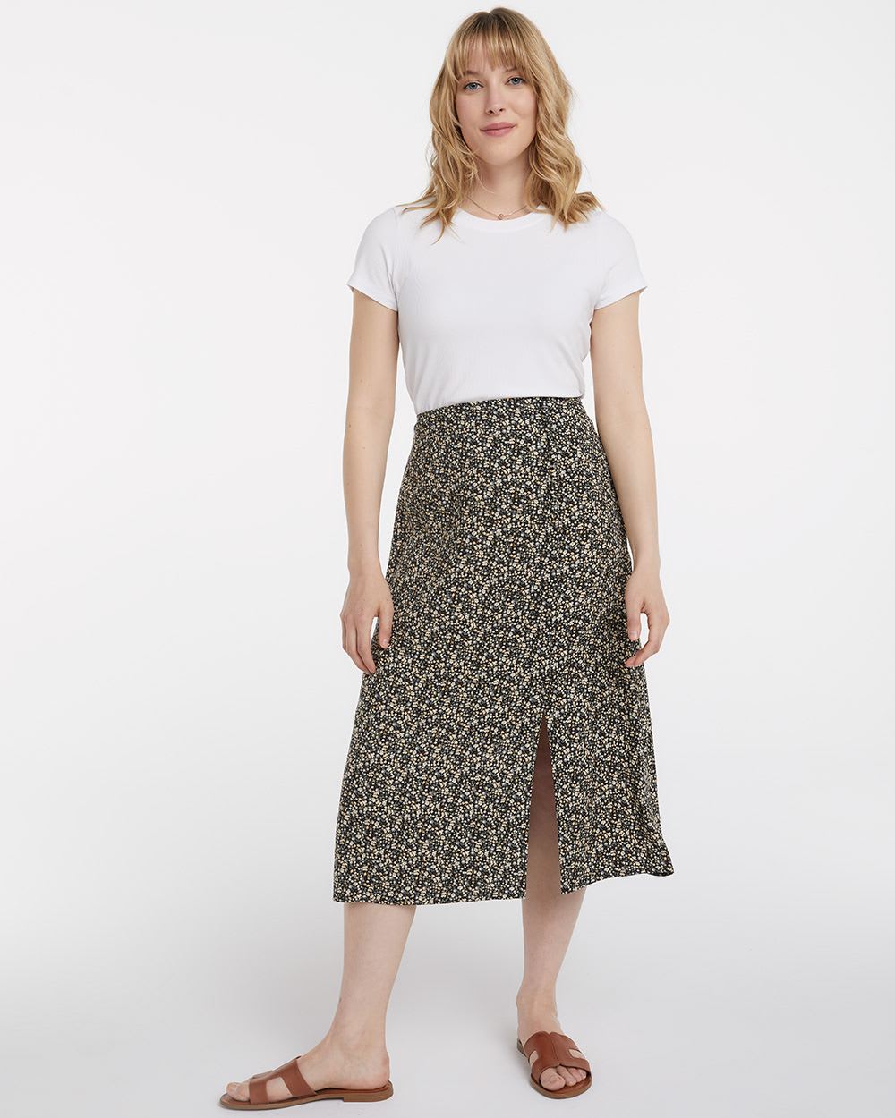 Side Slit Printed Midi Skirt