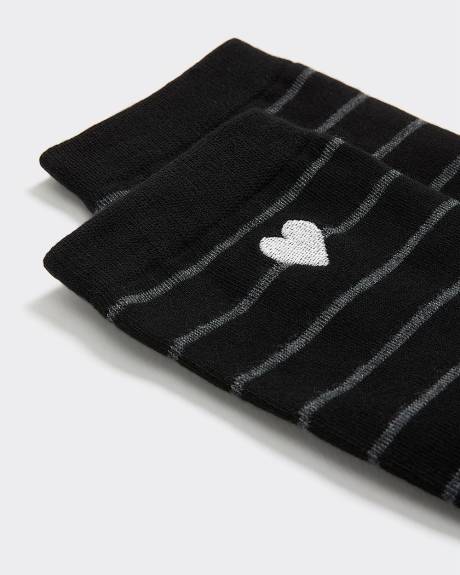Striped Crew Socks with Heart at Hem