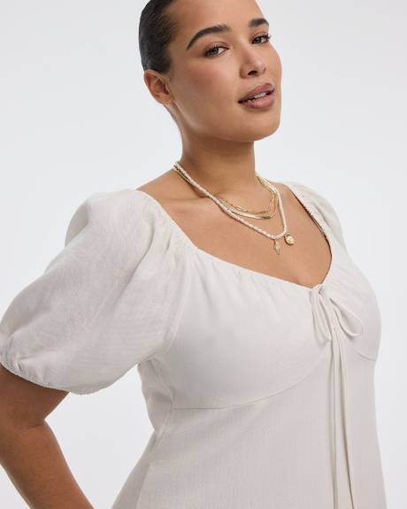 Short-Puffy-Sleeve Dress with Sweetheart Neckline